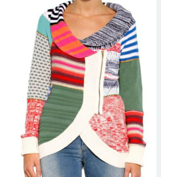 Desigual womens size Large colorful zip front cardigan sweater - Picture 1 of 7